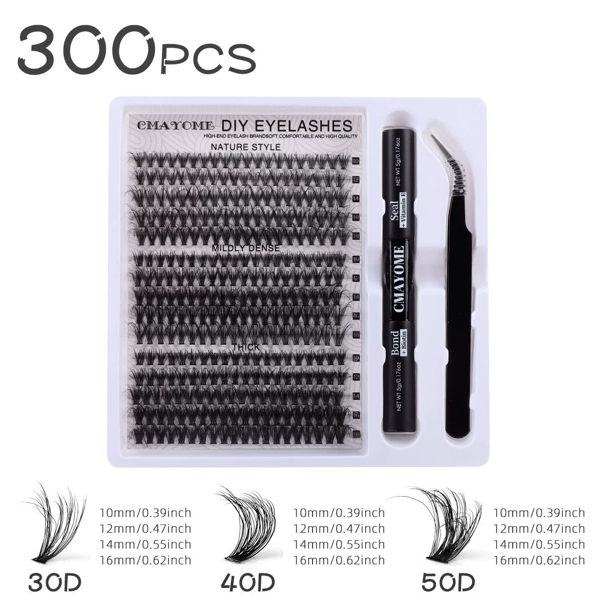 DIY Lash Extension Kit - 300pcs Lashes Clusters 0.07D 40D+50D Mix, 10-16mm D Curl Soft Wispy Lash Clusters Kit with Bond, Seal, Remover & Tweezers for Easy At-Home Application Nature Look view 6