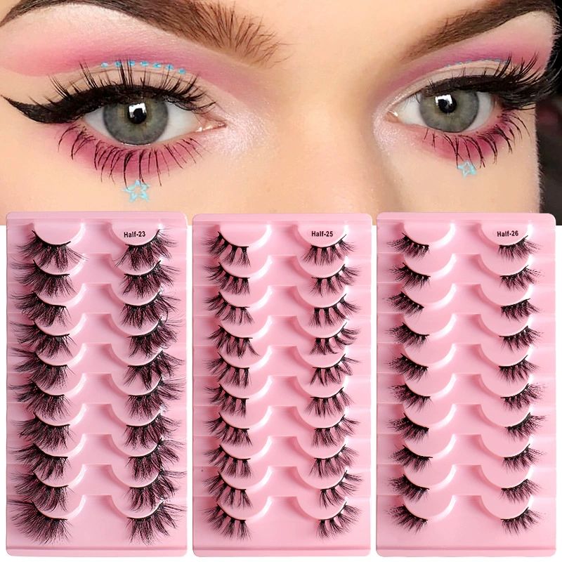 10 Pairs Half Lashes 3D Eyelashes Fluffy Natural Lashes Curl False Eyelashes Natural Look Wispy Fake Lashes Multipack