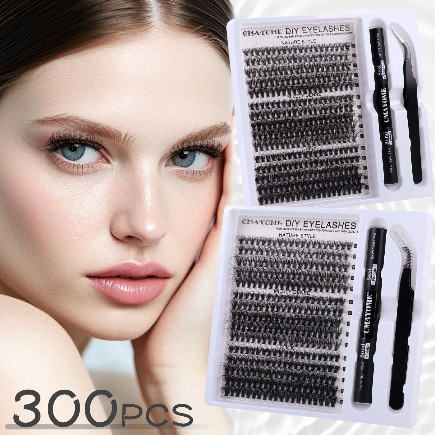 DIY Lash Extension Kit - 300pcs Lashes Clusters 0.07D 40D+50D Mix, 10-16mm D Curl Soft Wispy Lash Clusters Kit with Bond, Seal, Remover & Tweezers for Easy At-Home Application Nature Look view 10