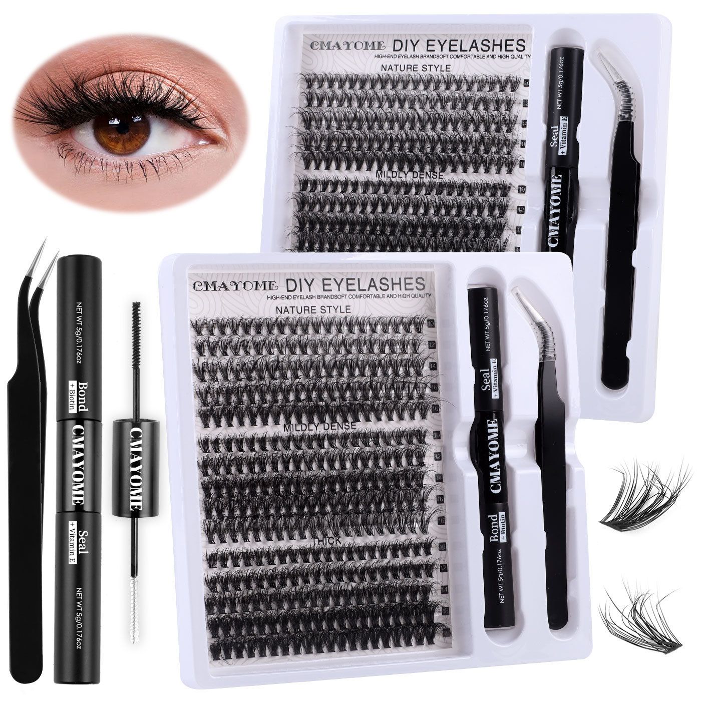 DIY Lash Extension Kit - 300pcs Lashes Clusters 0.07D 40D+50D Mix, 10-16mm D Curl Soft Wispy Lash Clusters Kit with Bond, Seal, Remover & Tweezers for Easy At-Home Application Nature Look view 9