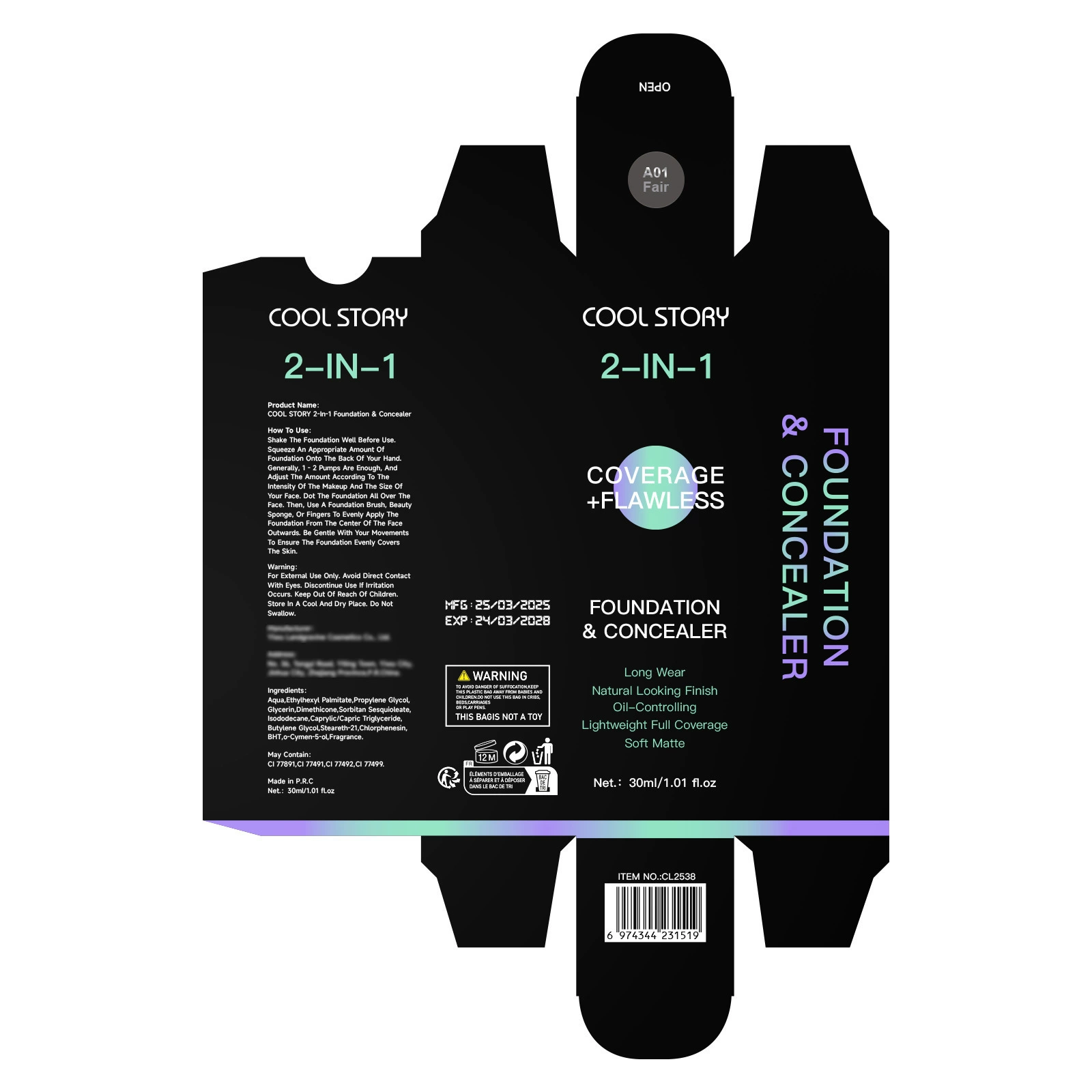 Waterproof Full Coverage Concealer With Primer Sponge Set, Smooth Matte Flawless Creamy Liquid Foundation Corrector Makeup Kit for Face Eye Dark Circles Spot Acne Scar Cover (Dark Natural)