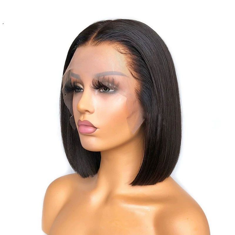 Lace Front Bob Wigs Human Hair 200 Density HD Transparent Lace Bob Wig for Women 16 inch Short Straight Bob Lace Frontal Wigs Glueless Pre Plucked With Baby Hair Straight Bob Wig Natural Color