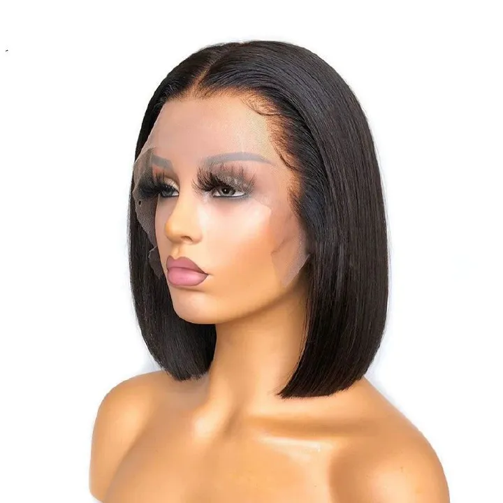Lace Front Bob Wigs Human Hair 200 Density HD Transparent Lace Bob Wig for Women 16 inch Short Straight Bob Lace Frontal Wigs Glueless Pre Plucked With Baby Hair Straight Bob Wig Natural Color