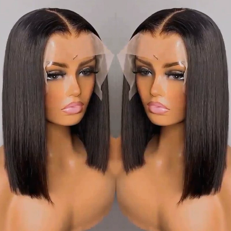 Lace Front Bob Wigs Human Hair 200 Density HD Transparent Lace Bob Wig for Women 16 inch Short Straight Bob Lace Frontal Wigs Glueless Pre Plucked With Baby Hair Straight Bob Wig Natural Color