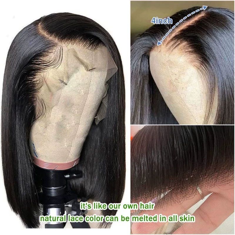 Lace Front Bob Wigs Human Hair 200 Density HD Transparent Lace Bob Wig for Women 16 inch Short Straight Bob Lace Frontal Wigs Glueless Pre Plucked With Baby Hair Straight Bob Wig Natural Color