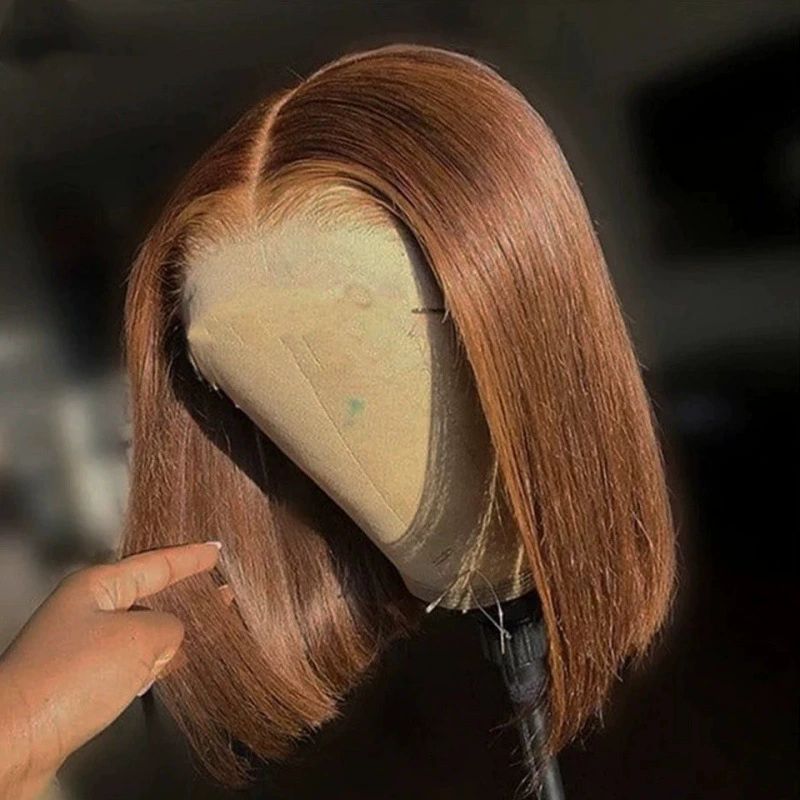 Bob Wig Human Hair 13x4 HD  7inch straight Bob 100%human hair Lace Frontal Short Straight Lace Front Bob Wigs for Black Women Human Hair Pre Plucked Glueless Side Part 180% Density Ombre Ginger Brown
