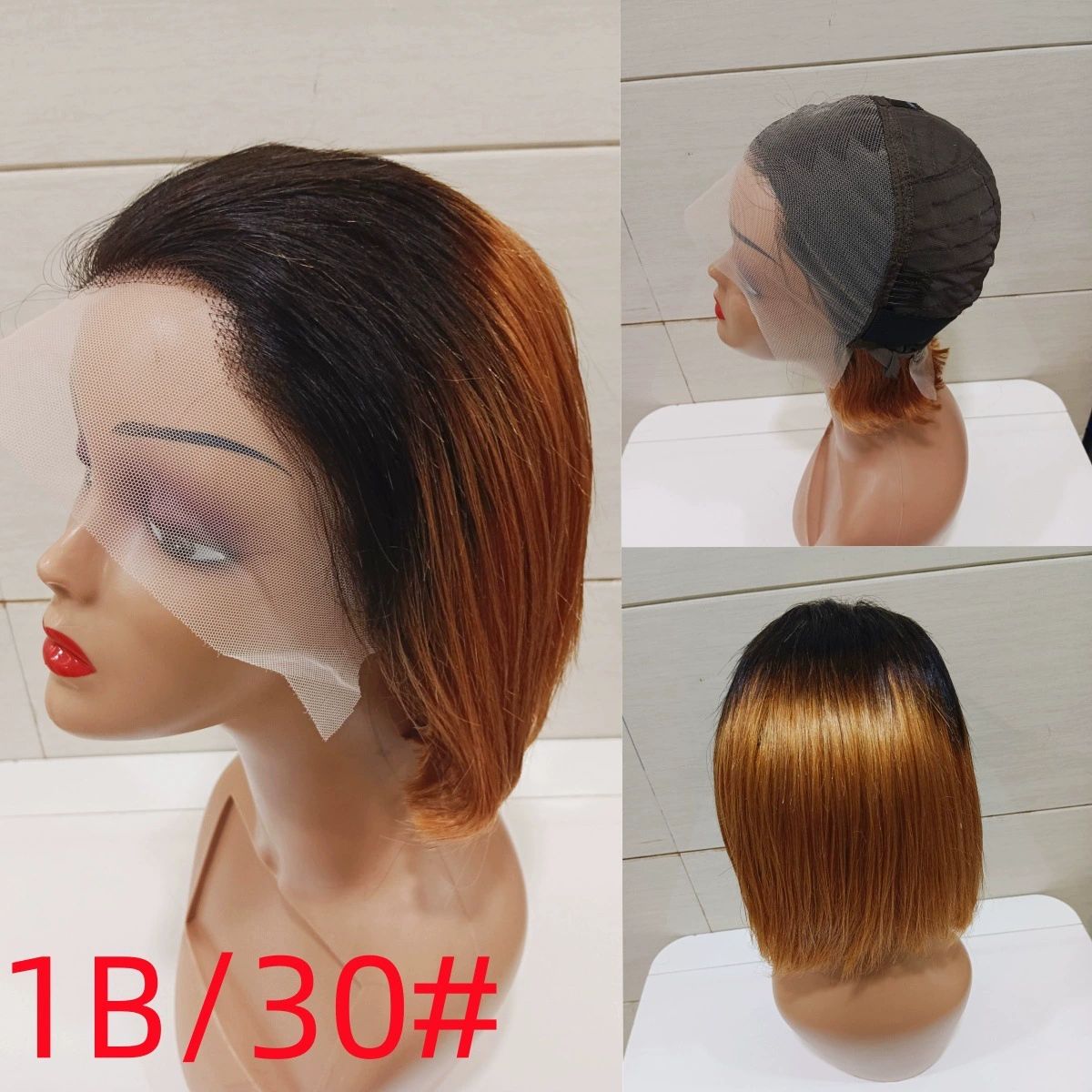 Bob Wig Human Hair 13x4 HD  7inch straight Bob 100%human hair Lace Frontal Short Straight Lace Front Bob Wigs for Black Women Human Hair Pre Plucked Glueless Side Part 180% Density Ombre Ginger Brown
