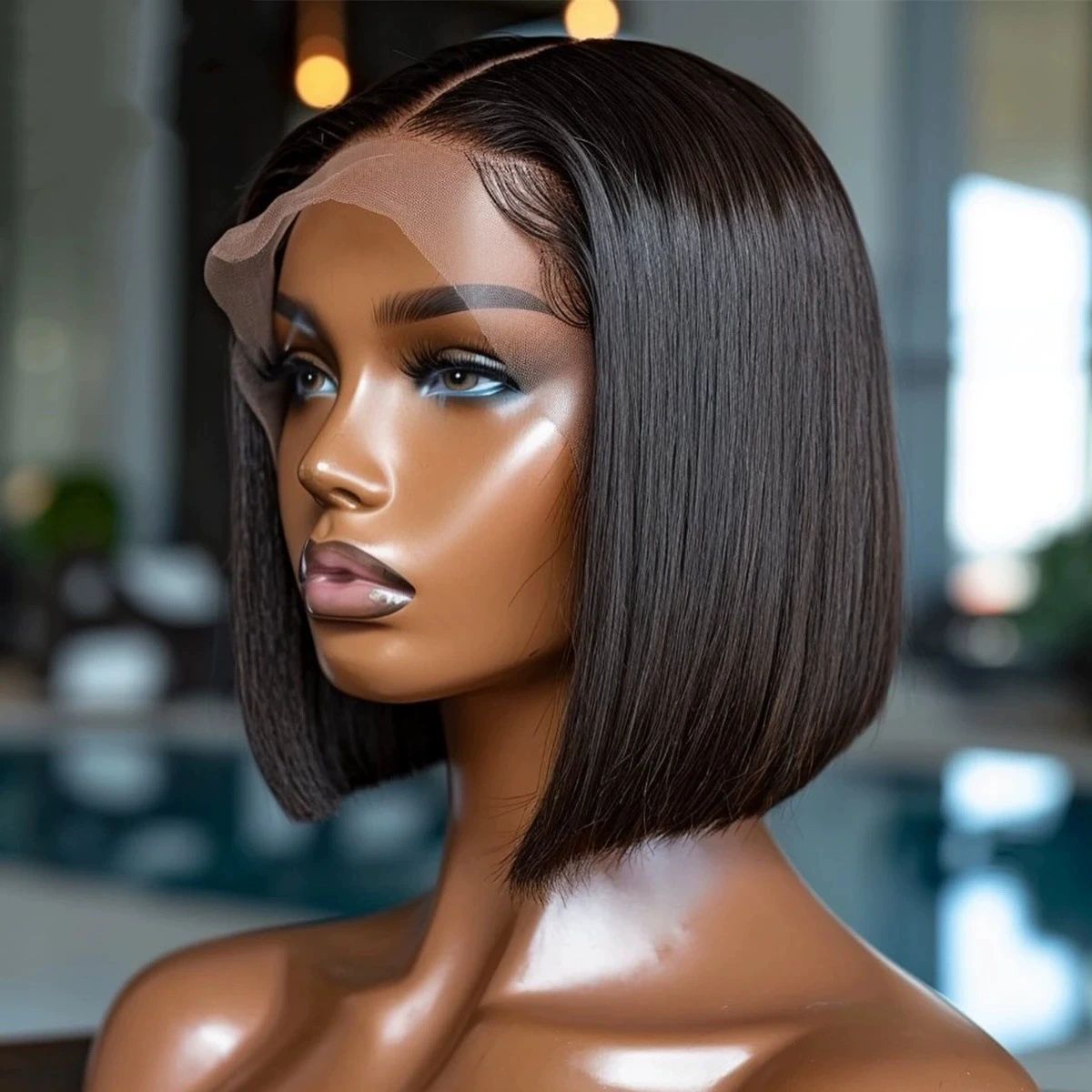 Bob Wig Human Hair 13x4 HD  7inch straight Bob 100%human hair Lace Frontal Short Straight Lace Front Bob Wigs for Black Women Human Hair Pre Plucked Glueless Side Part 180% Density Ombre Ginger Brown