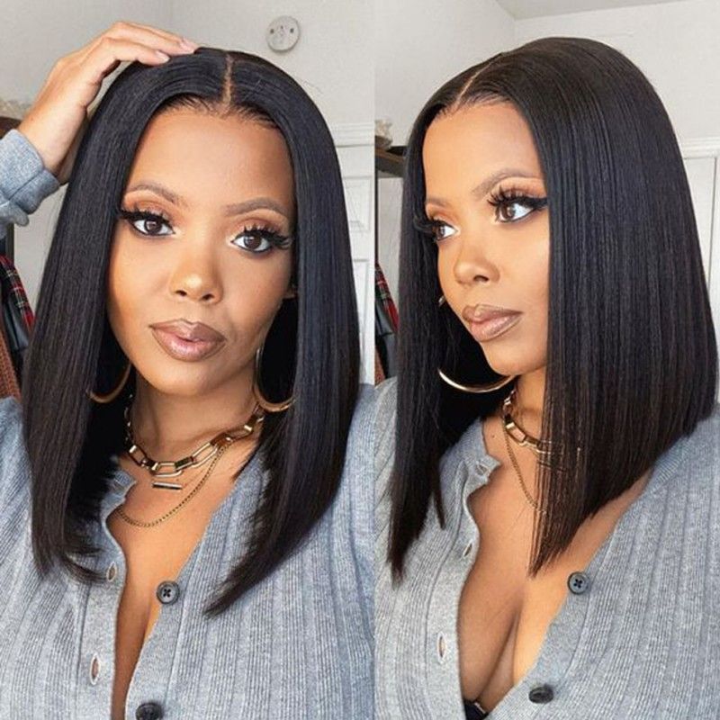 Lace Front Bob Wigs Human Hair 200 Density HD Transparent Lace Bob Wig for Women 16 inch Short Straight Bob Lace Frontal Wigs Glueless Pre Plucked With Baby Hair Straight Bob Wig Natural Color