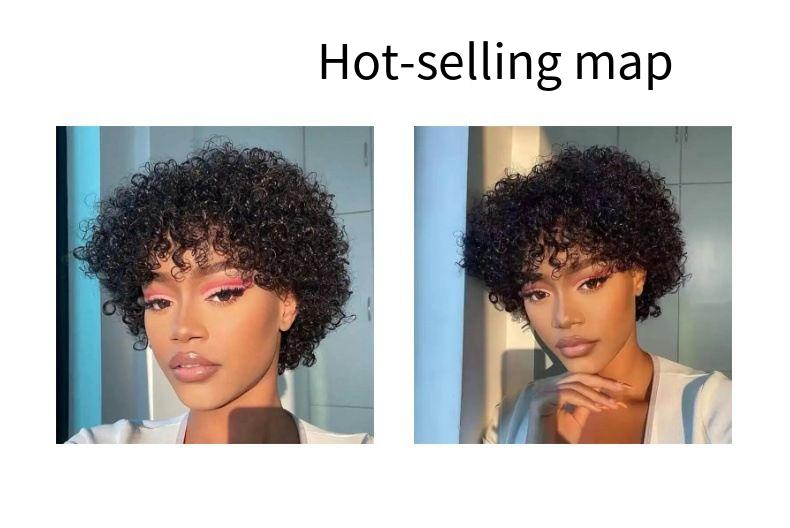 Human Hair Short Curly Wigs for Black Women Afro Natural Curly Human Hair Wig Pixie Cut Wig Human Hair With Bangs 150% Density Brazilian Virgin None Lace Front Bob Wigs