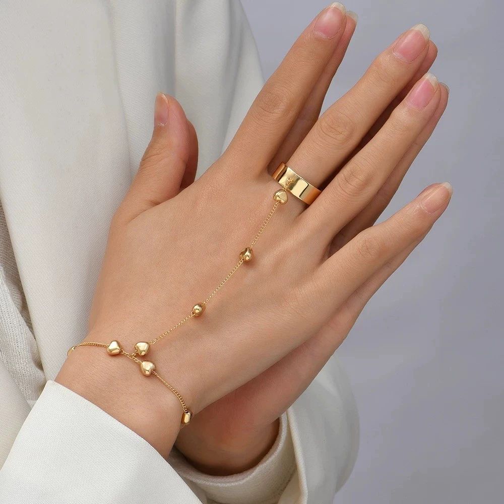 Gold Hand Chain Bracelet for Women Trendy, Dainty 14k Gold Ring Bracelet Hand Chain Finger Ring Slave Cuff Bracelet Cubic Alloy Gold Bracelets Jewelry Accessories for Women