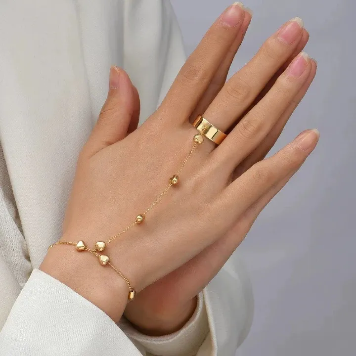 Gold Hand Chain Bracelet for Women Trendy, Dainty 14k Gold Ring Bracelet Hand Chain Finger Ring Slave Cuff Bracelet Cubic Alloy Gold Bracelets Jewelry Accessories for Women