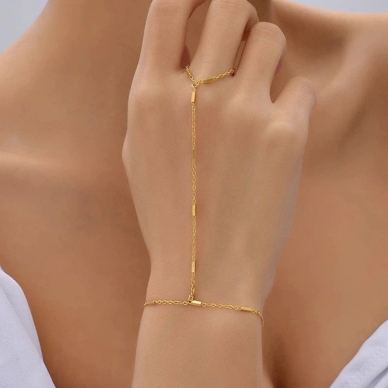 Gold Hand Chain Bracelet for Women Trendy, Dainty 14k Gold Ring Bracelet Hand Chain Finger Ring Slave Cuff Bracelet Cubic Alloy Gold Bracelets Jewelry Accessories for Women