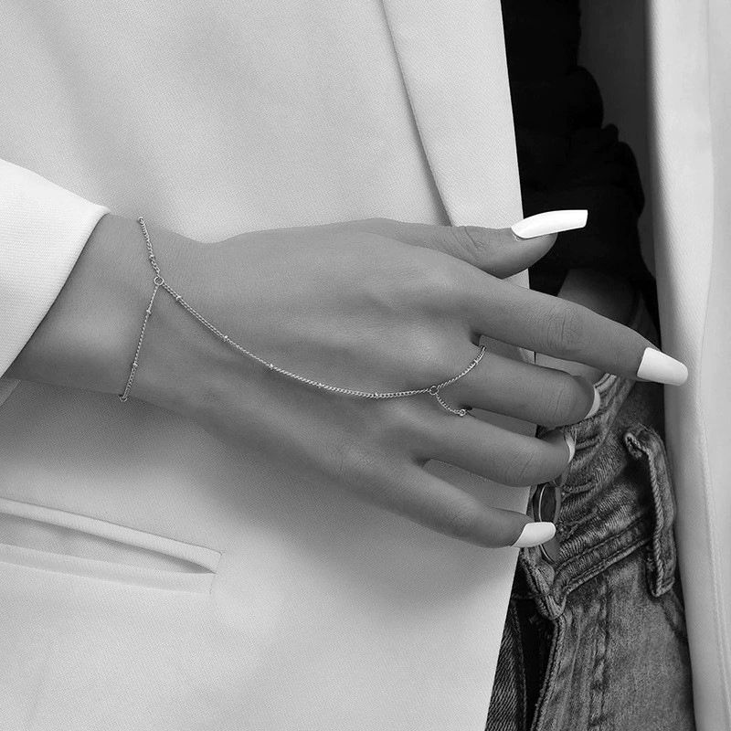 Gold Hand Chain Bracelet for Women Trendy, Dainty 14k Gold Ring Bracelet Hand Chain Finger Ring Slave Cuff Bracelet Cubic Alloy Gold Bracelets Jewelry Accessories for Women