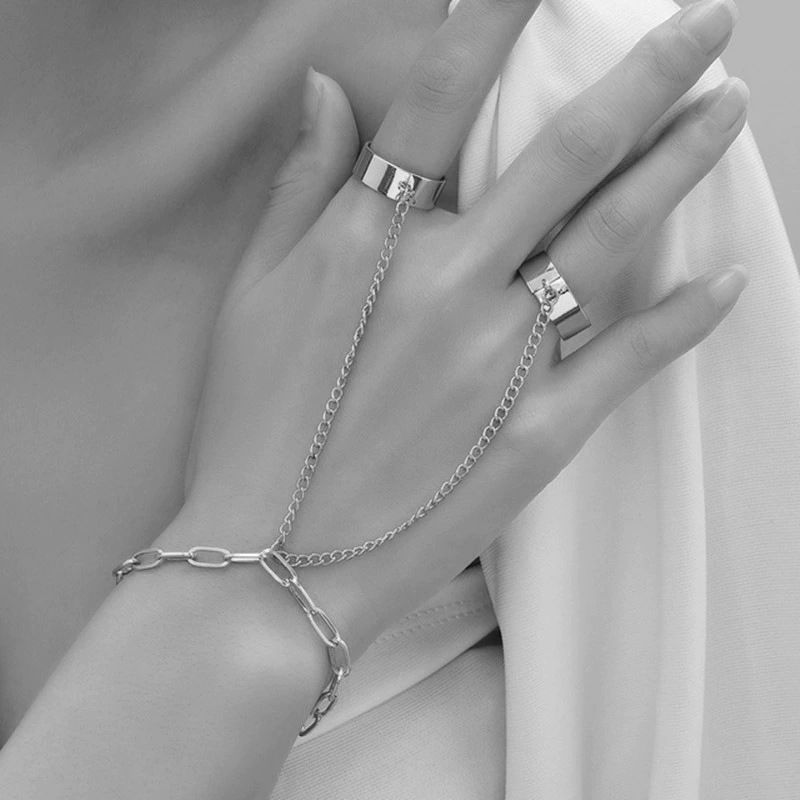 Gold Hand Chain Bracelet for Women Trendy, Dainty 14k Gold Ring Bracelet Hand Chain Finger Ring Slave Cuff Bracelet Cubic Alloy Gold Bracelets Jewelry Accessories for Women