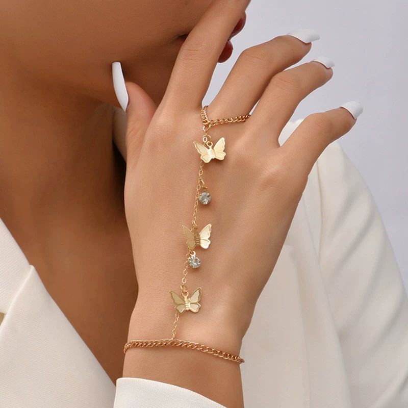 Gold Hand Chain Bracelet for Women Trendy, Dainty 14k Gold Ring Bracelet Hand Chain Finger Ring Slave Cuff Bracelet Cubic Alloy Gold Bracelets Jewelry Accessories for Women