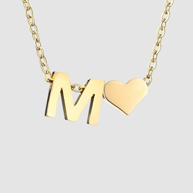 Women's Gold Heart-Shaped Letter Necklace, Gold-Plated Heart-Shaped Letter Necklace Gold Heart Initial Necklace Birthday Gift Valentine's Day Present for Women (M)