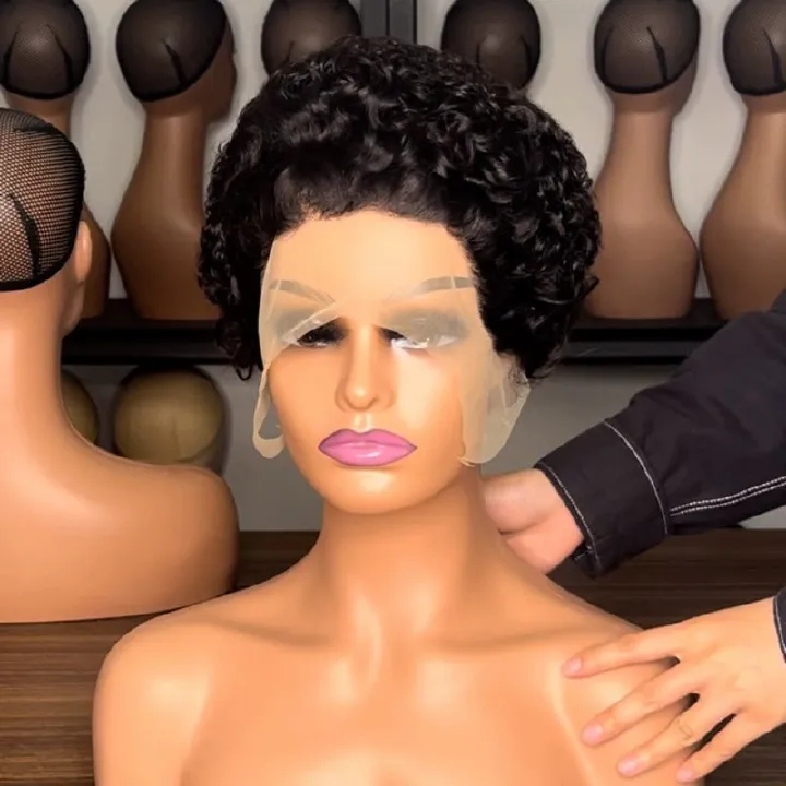 Short Curly Pixie Cut Wig Human Hair, 13X1 Lace Front Human Hair Wigs for Black Women, 6 Inches Layered Lightweight and Breathable Wig