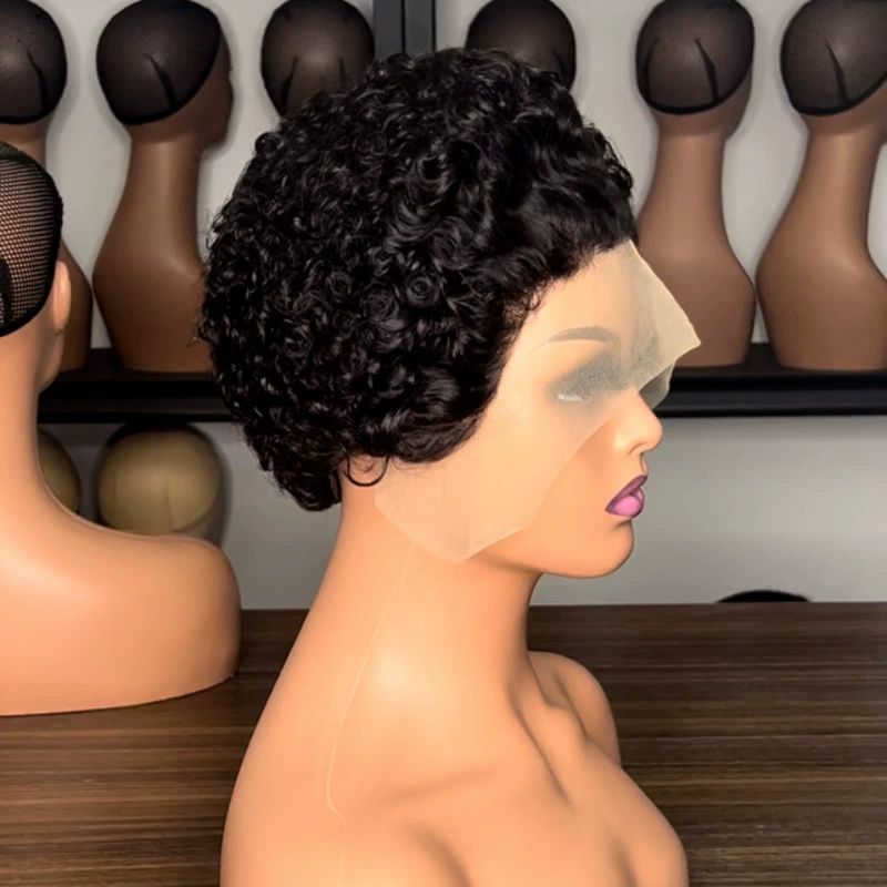 Short Curly Pixie Cut Wig Human Hair, 13X1 Lace Front Human Hair Wigs for Black Women, 6 Inches Layered Lightweight and Breathable Wig