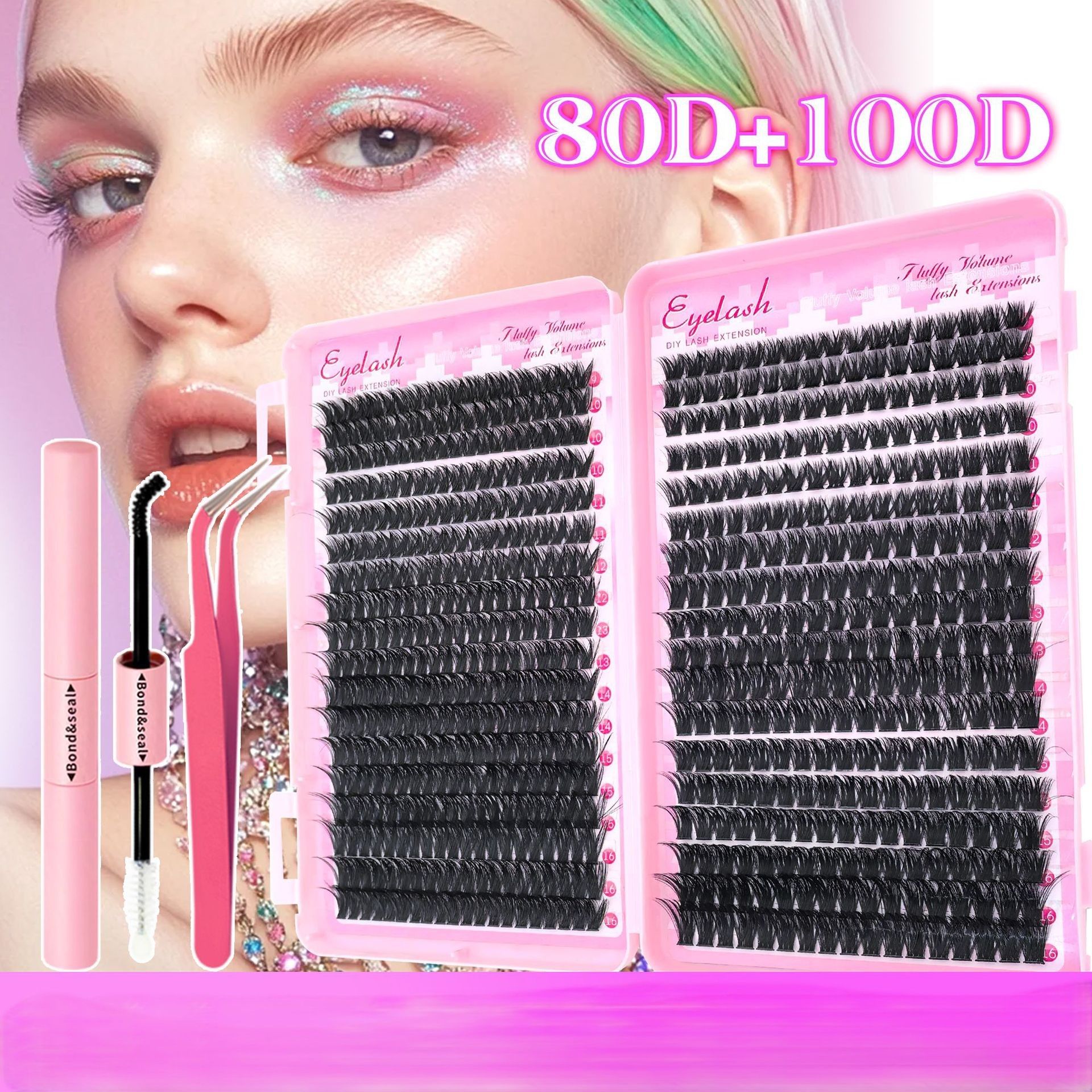 Lash Extension Kit Lash Clusters Kit 640Pcs Volume Eyelash Clusters C Curl Lashes Clusters DIY Cluster Eyelash Extensions With Lash Bond and Seal Lash Tweezers