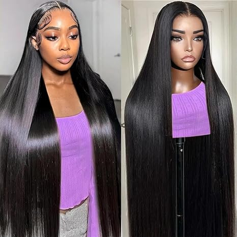 Straight Wigs Human Hair 4*4 HD Lace Frontal Wig Pre Plucked Pre Cut with Baby Hair Black Human Hair Wig Natural Density Natural Color Wigs for Black Women 20 Inch