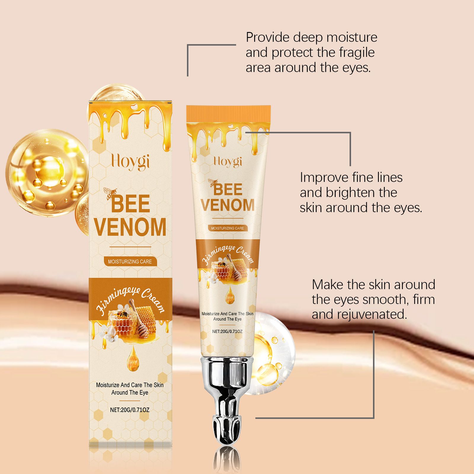 Bee Venom Eye Cream for Dark Circles & Wrinkles,Vitamin C & Honey Infused Under Eye Treatment, Firming & Hydrating Anti-Aging Eye Cream for Women & Men, Gentle for Sensitive Skin