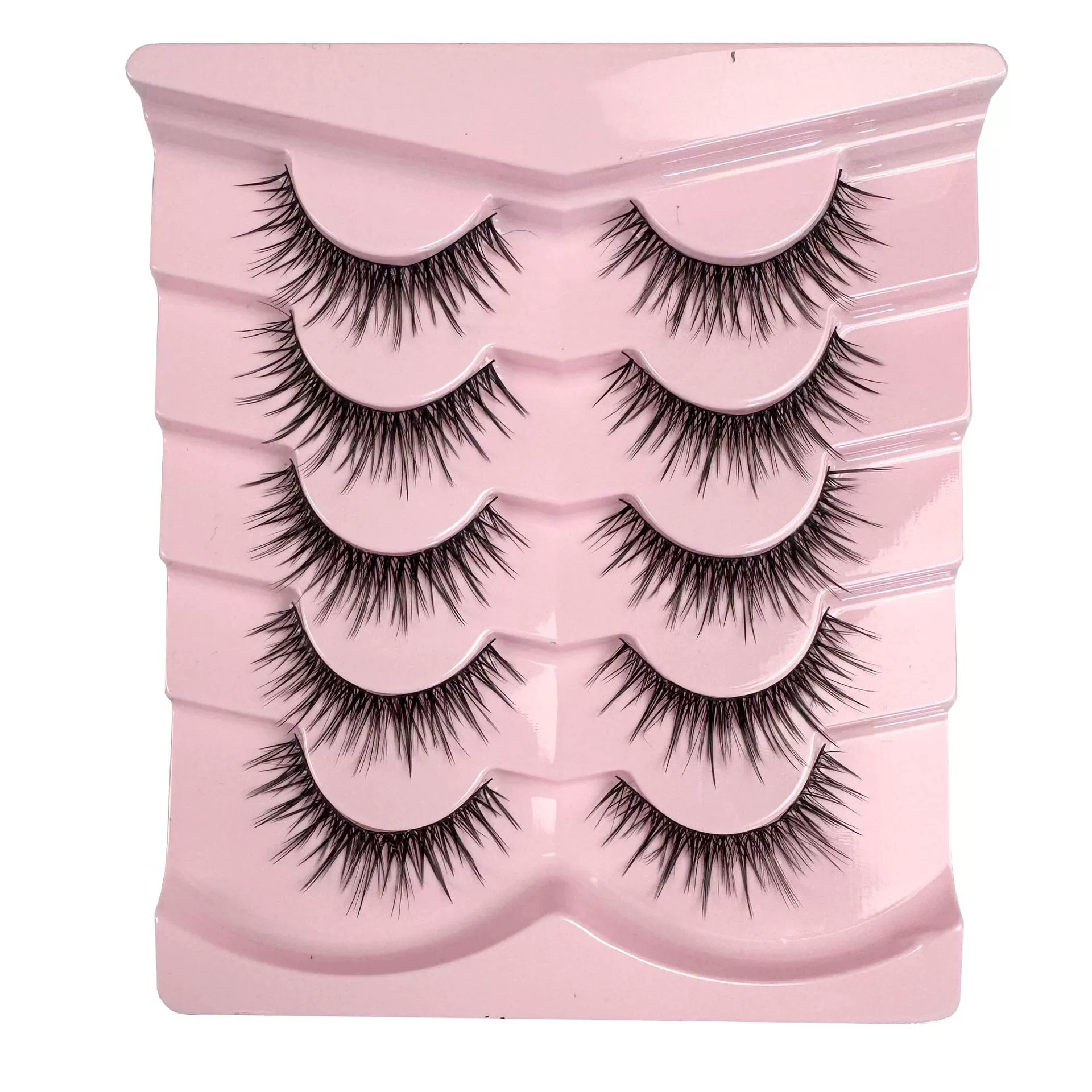 Pink Tray Brown False Eyelashes Natural Look 5 Pairs Lightweight Wispy Style Cat Eyes Thick Curls Multiple Layers Crossed Brown Lashes (Eyelashes-5 Pairs)