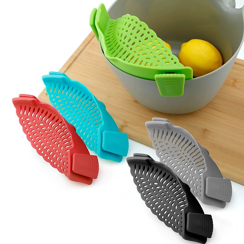 Clip-on Kitchen Food Strainer for Spaghetti, Pasta, Meat, Fruits, Vegetables. Silicone Kitchen Food Strainer for Pots & Bowls
