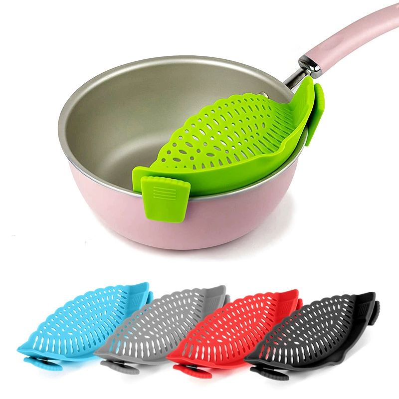 Clip-on Kitchen Food Strainer for Spaghetti, Pasta, Meat, Fruits, Vegetables. Silicone Kitchen Food Strainer for Pots & Bowls