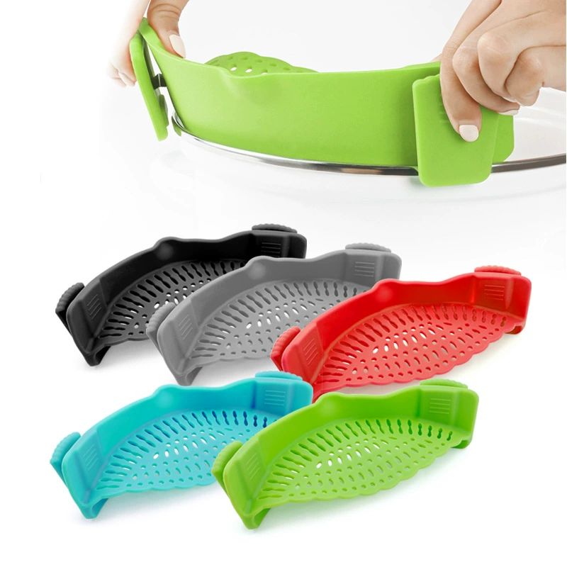 Clip-on Kitchen Food Strainer for Spaghetti, Pasta, Meat, Fruits, Vegetables. Silicone Kitchen Food Strainer for Pots & Bowls