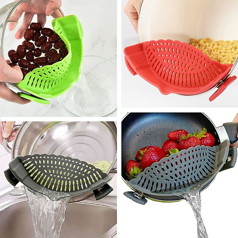 Clip-on Kitchen Food Strainer for Spaghetti, Pasta, Meat, Fruits, Vegetables. Silicone Kitchen Food Strainer for Pots & Bowls