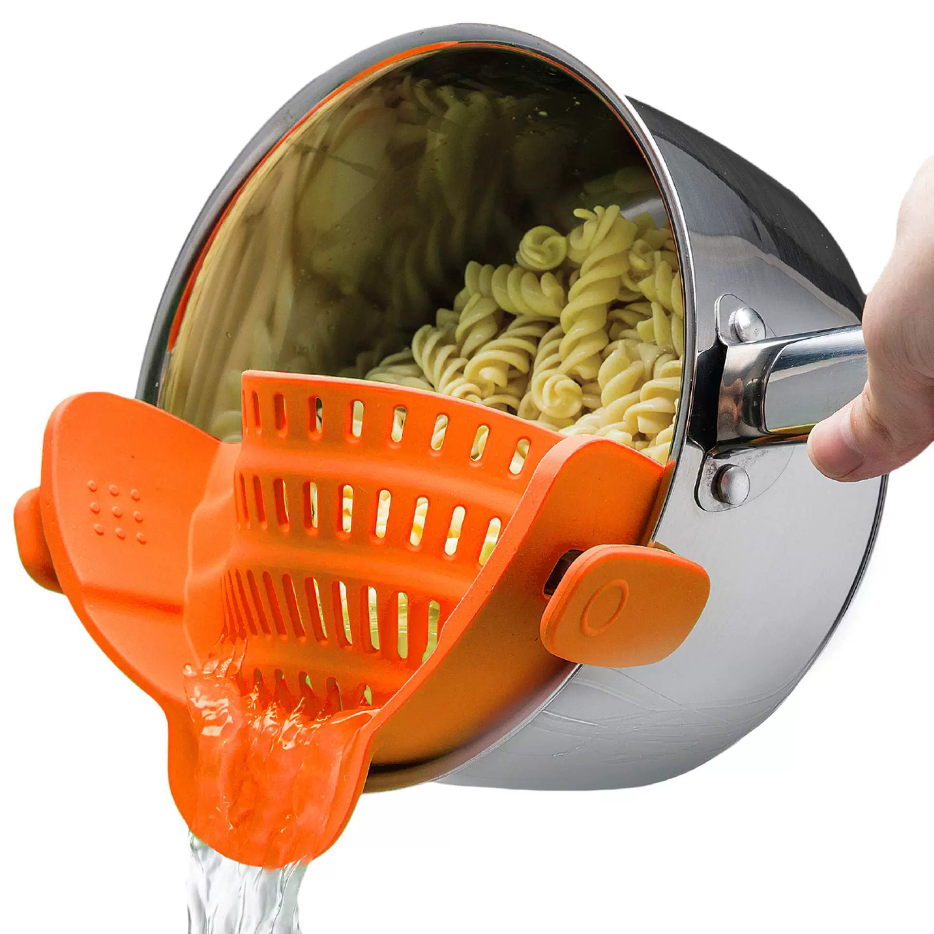 Clip On Strainer Silicone for All Pots and Pans, Pasta Strainer Clip on Food Strainer for Meat Vegetables Fruit Silicone Kitchen Colander (Gray)