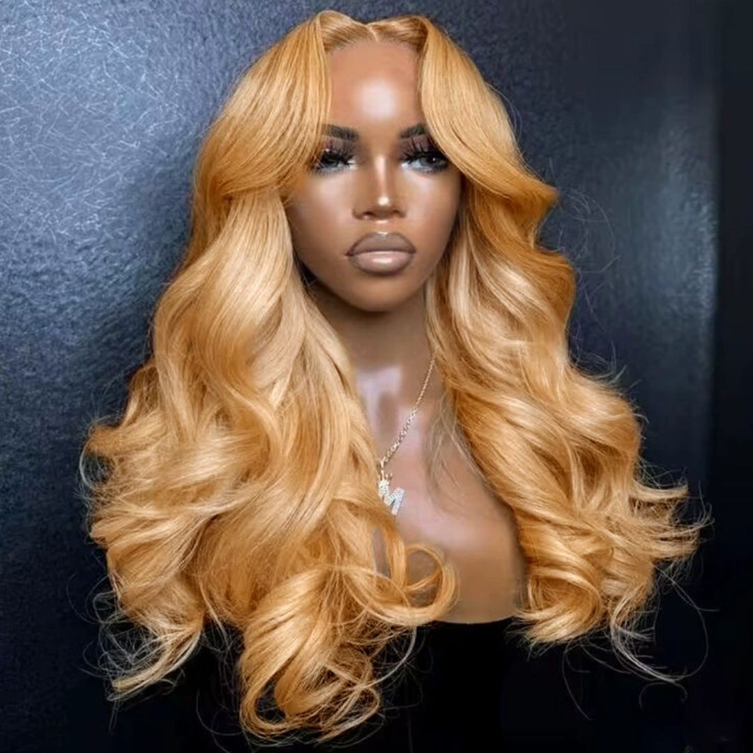 Honey Blonde Ombre Lace Front Wig  Hair Highlight Body Wave Lace Front Wigs 200 Density Glueless Wig 13X6 HD Lace Frontal Wig for WomenColored 28 Inch