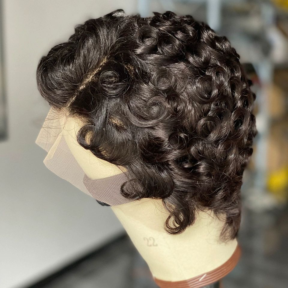 Pixie Cut Lace Front Human Hair Wigs 13x4x1 Lace Frontal Wigs Chic Elegent Short Curly Wigs Pixie Cut Curly Wig For Black Women 150% Density Natural Black Color