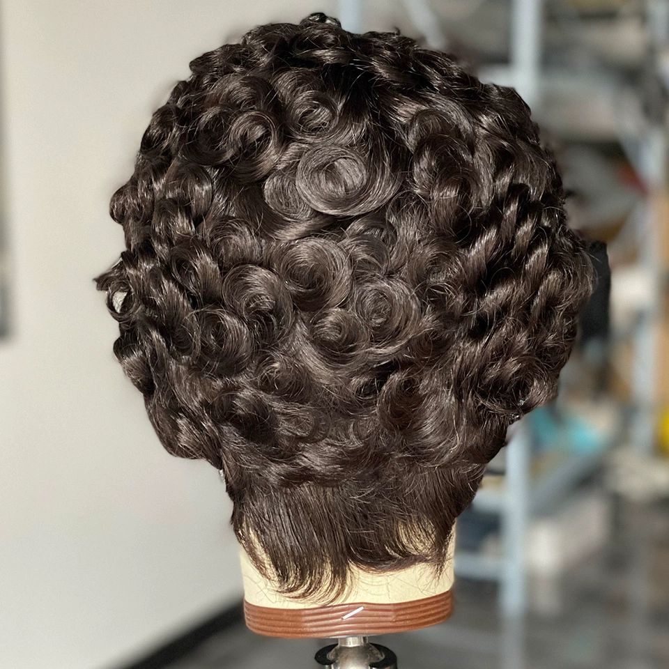 Pixie Cut Lace Front Human Hair Wigs 13x4x1 Lace Frontal Wigs Chic Elegent Short Curly Wigs Pixie Cut Curly Wig For Black Women 150% Density Natural Black Color