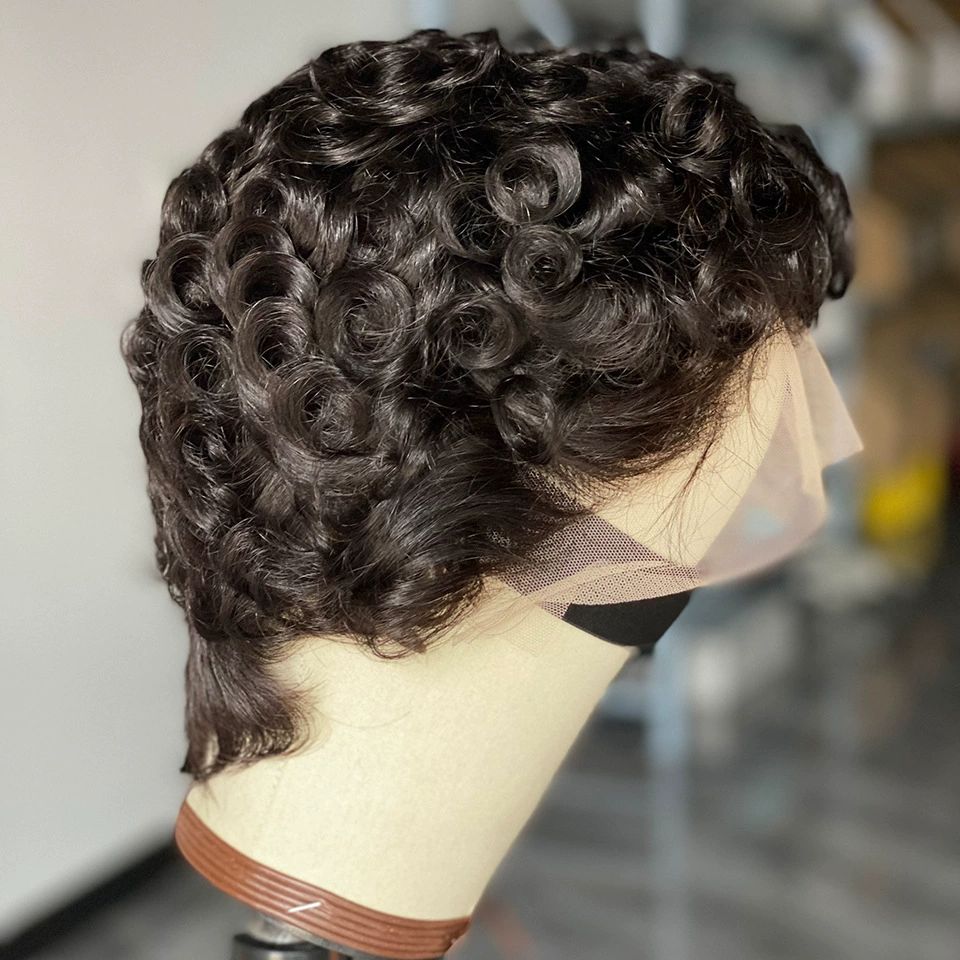Pixie Cut Lace Front Human Hair Wigs 13x4x1 Lace Frontal Wigs Chic Elegent Short Curly Wigs Pixie Cut Curly Wig For Black Women 150% Density Natural Black Color