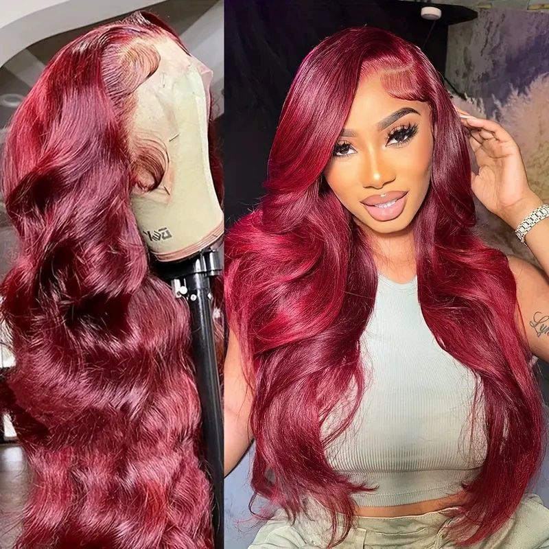 99j Burgundy Wig Glueless Long Wavy Red Wigs for Women 28 Inch Curly Wig Side Part Wine Red Colored Wigs for Daily PartyUse
