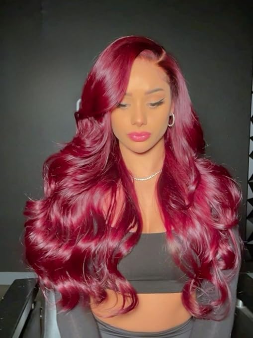 99j Burgundy Wig Glueless Long Wavy Red Wigs for Women 28 Inch Curly Wig Side Part Wine Red Colored Wigs for Daily PartyUse