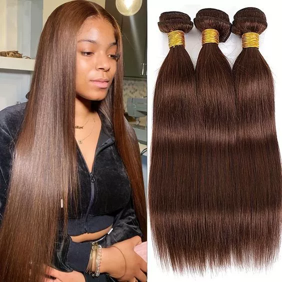 Dark Brown Bundle Human Hair Color 4 Straight Bundles Niegmeag Virgin Remy Hair 20 22 24 Inch Double Weft Brown Wet and Wavy Bundle