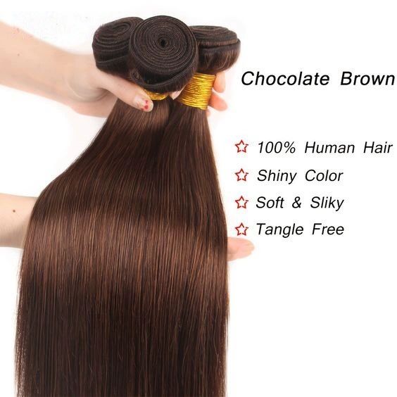 Dark Brown Bundle Human Hair Color 4 Straight Bundles Niegmeag Virgin Remy Hair 20 22 24 Inch Double Weft Brown Wet and Wavy Bundle