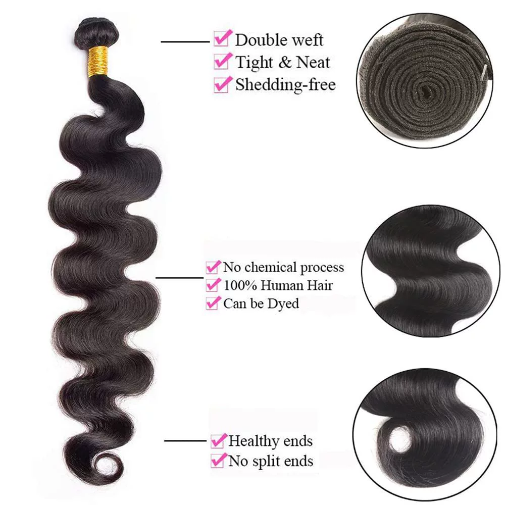 Human Hair Bundles Body Wave Hair Bundles 22 Inch Unprocessed Brazilian Virgin Hair Weave 1 Bundle Human Hair Body Wave Hair Bundles Deals Natural Black (22 Inch, body wave)