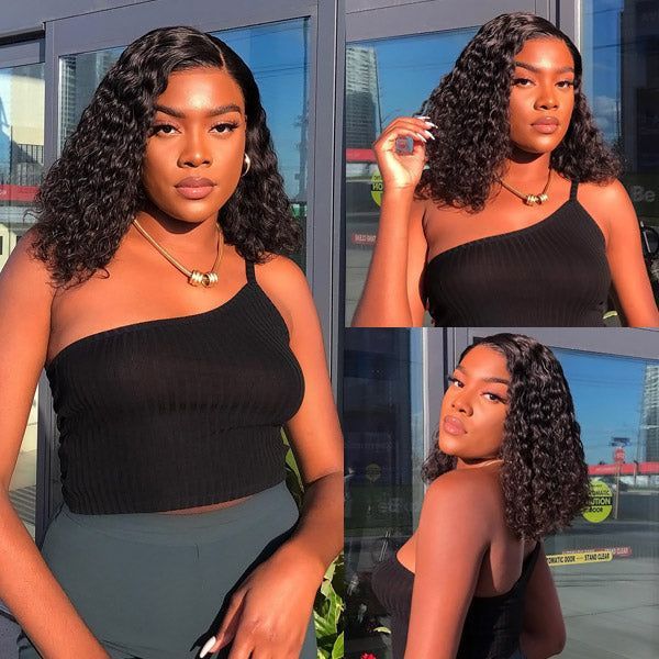 13x4 HD Lace Glueless Bob Wig Classic Yaki Human Hair Kinky Straight Hair Ready to Wear and Go Short Bob Lace Pre Cut Pre Plucked for Women Natural Black Color Hair 12 Inch