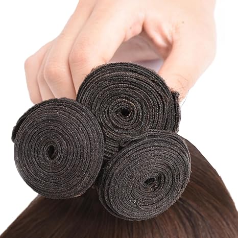 Dark Brown Bundle Human Hair Color 4 Straight Bundles Niegmeag Virgin Remy Hair 20 22 24 Inch Double Weft Brown Wet and Wavy Bundle