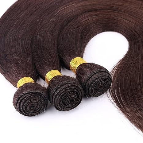 Dark Brown Bundle Human Hair Color 4 Straight Bundles Niegmeag Virgin Remy Hair 20 22 24 Inch Double Weft Brown Wet and Wavy Bundle