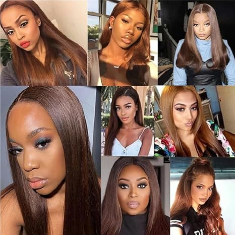 Dark Brown Bundle Human Hair Color 4 Straight Bundles Niegmeag Virgin Remy Hair 20 22 24 Inch Double Weft Brown Wet and Wavy Bundle