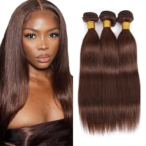 Dark Brown Bundle Human Hair Color 4 Straight Bundles Niegmeag Virgin Remy Hair 20 22 24 Inch Double Weft Brown Wet and Wavy Bundle