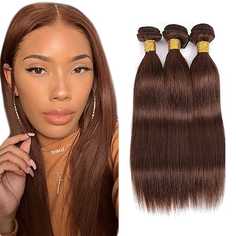 Dark Brown Bundle Human Hair Color 4 Straight Bundles Niegmeag Virgin Remy Hair 20 22 24 Inch Double Weft Brown Wet and Wavy Bundle