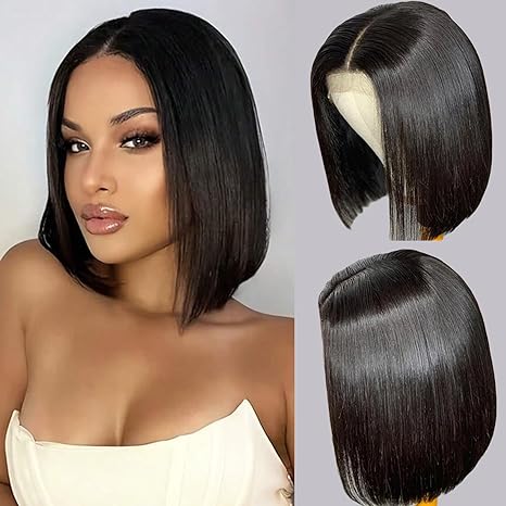 Bob Wig Human Hair 13x4 HD Frontal Bob Wigs Human Hair Bob Lace Front Wigs Human Hair Pre Plucked Brazilian Virgin Natural Black Wig 8 Inch