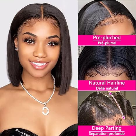 Bob Wig Human Hair 13x4 HD Frontal Bob Wigs Human Hair Bob Lace Front Wigs Human Hair Pre Plucked Brazilian Virgin Natural Black Wig 8 Inch