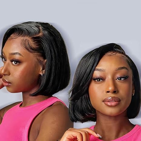 Bob Wig Human Hair 13x4 HD Frontal Bob Wigs Human Hair Bob Lace Front Wigs Human Hair Pre Plucked Brazilian Virgin Natural Black Wig 8 Inch